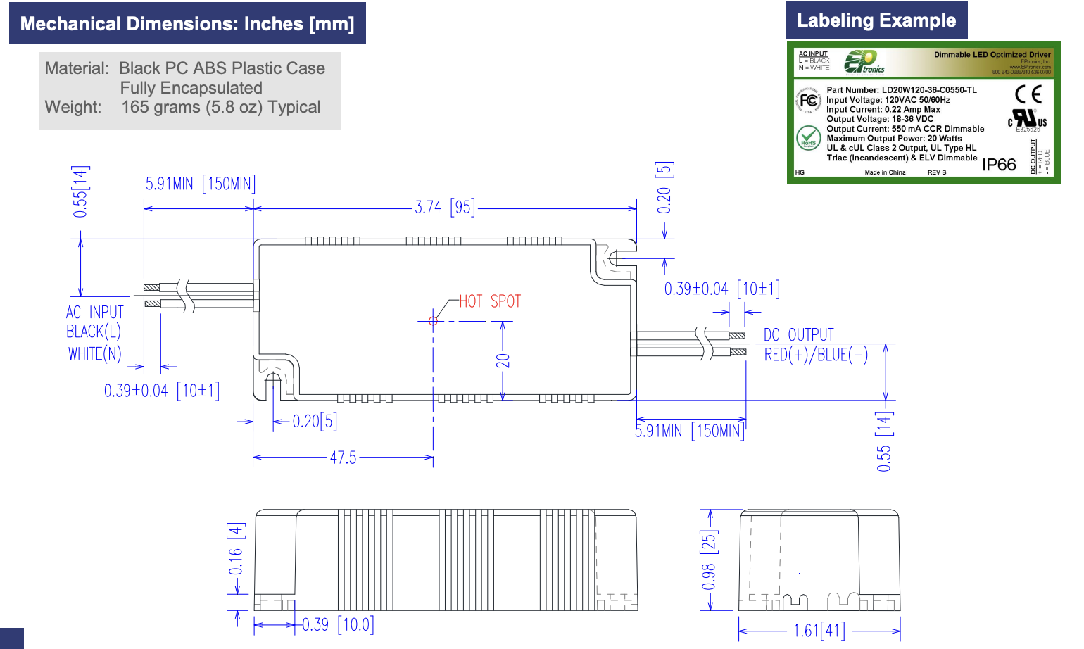 LD20W120 43 C0460 TL Constant Current Dimmable LED Driver By EPtronics