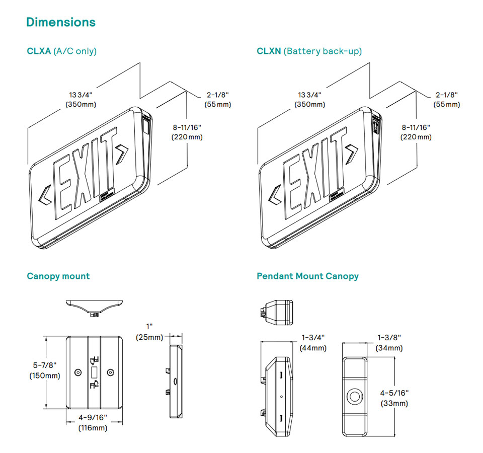 Compac CLX LED Exit Sign, 2 LED Lamps, Red Letter Color, White Finish ...